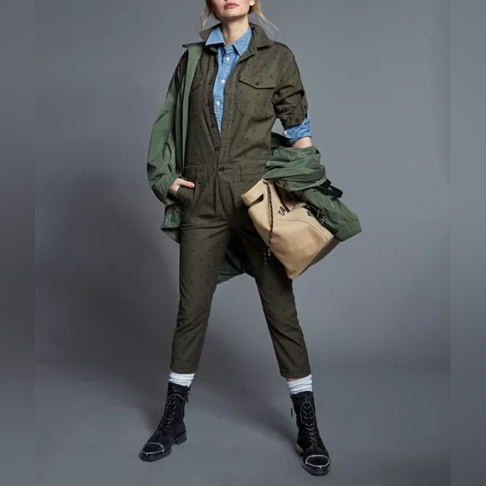 Current/Elliott Olive Green Polka Dot Crew‎ Jumpsuit | Casual Chic New Romper